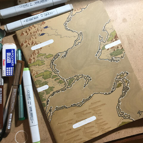 Customized notebook with a map drawn on it